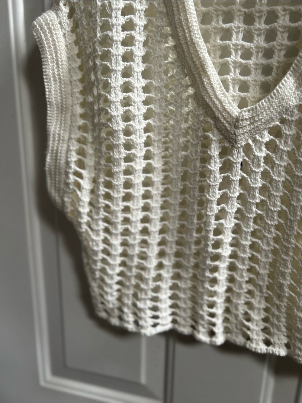 Cream Crochet Knit V-Neck Cropped Sweater Vest Sz M - Picture 6 of 13